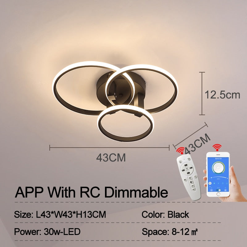 Modern Led Chandelier Lamp Rc Dimmable App Circle Rings For Living Room Bedroom Ceiling Fixtures 3