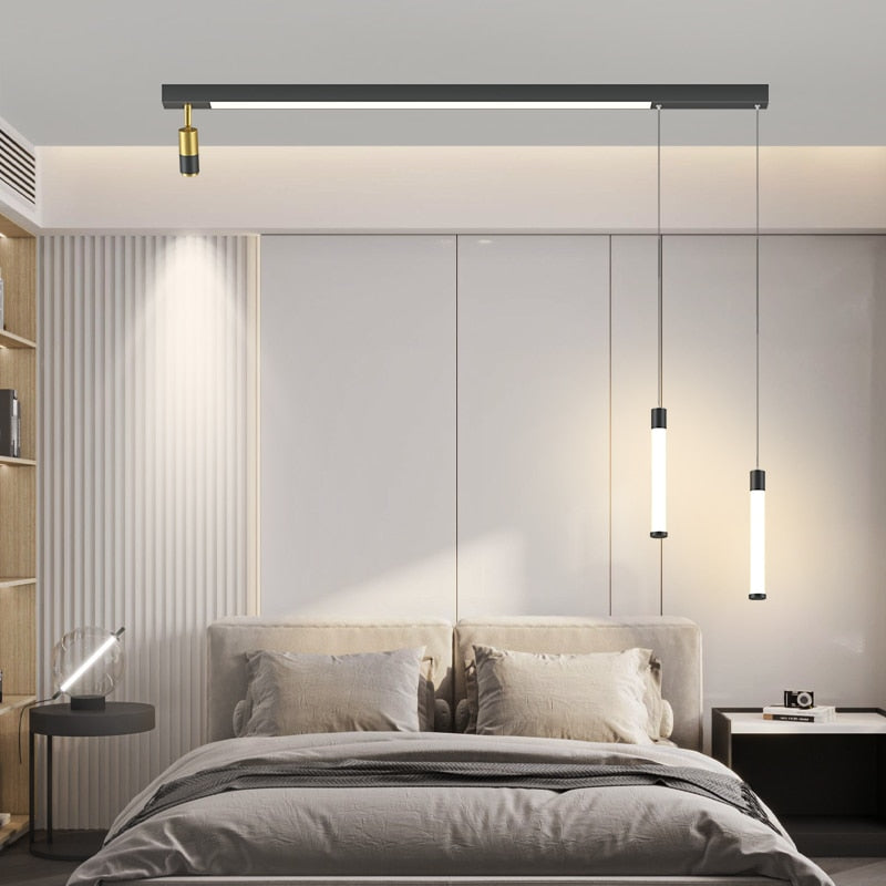 Modern Long Led Chandeliers Lamp Suitable For Bedroom Corridor And Dining Room Black Gold Frame 80