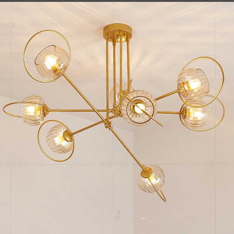 Paris - Nordic Lustre Gold Metal Led Chandelier: Elegant Glass Pendant Lighting For Living Spaces
