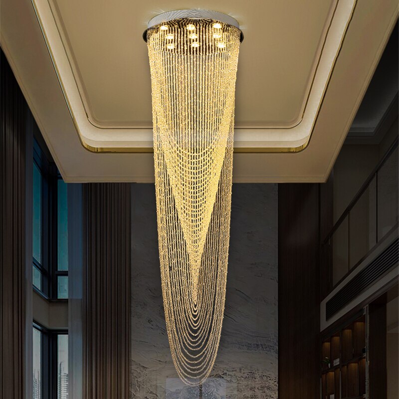 Luxury Staircase Chandelier Lighting Crystal Tassel Indoor Restaurant Lobby Cristal Lights Living