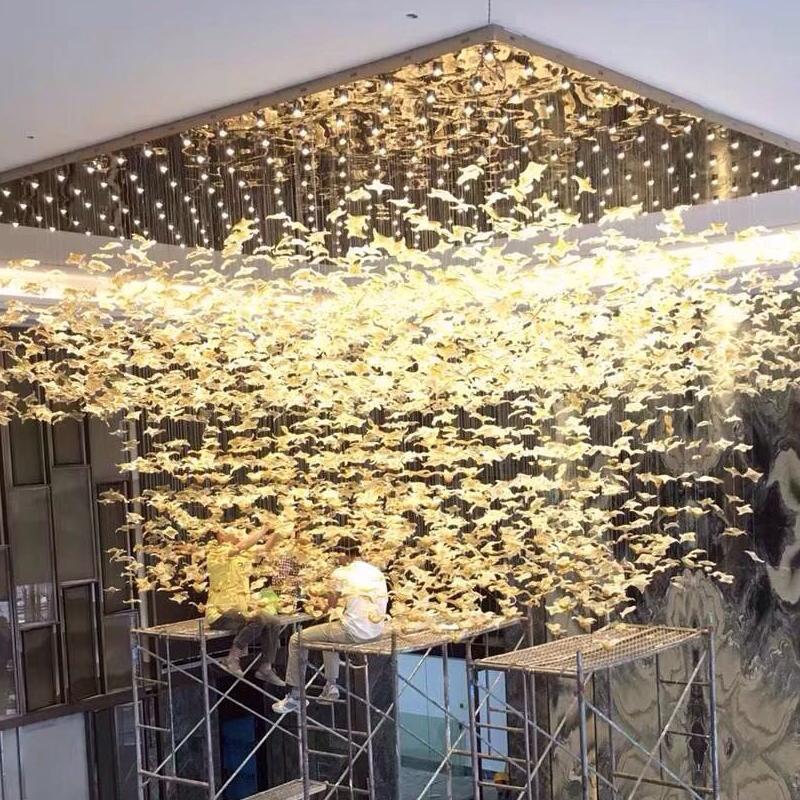 Large Scale Project Crystal Chandelier Hotel Villa Sales Lobby Art Maple Leaf Decorative Lamp