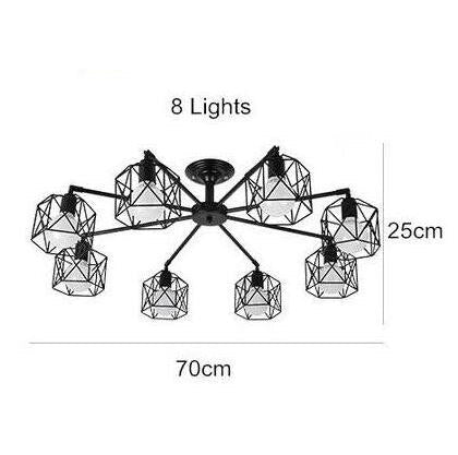 American Black Dendron Iron Cage Ceiling Lamp Kitchen Bedroom Living Room Modern Chandelier