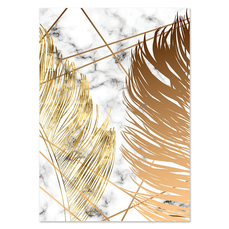 Golden Leaf & Marble Nordic Canvas - Abstract Modern Art For Home Decor 20X25Cm No Frame / Picture