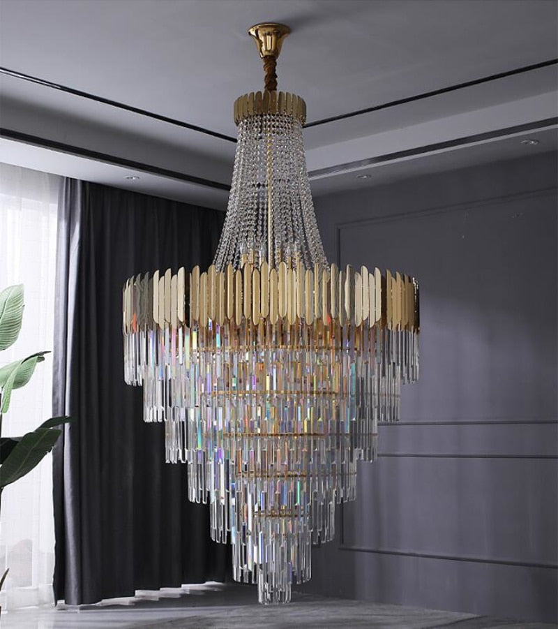 Double Height Large Crystal Chandelier Gold Luxury Villa Living Room Decoration Led Chandelier