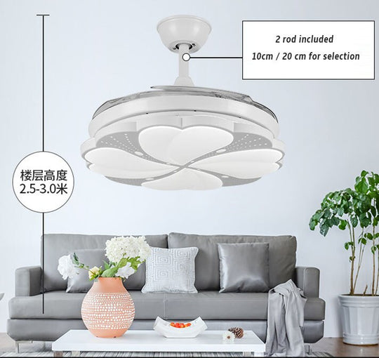 Modern Led Ceiling Fan With Remote - Features Three - Color Dimming And 4 Retractable Blades