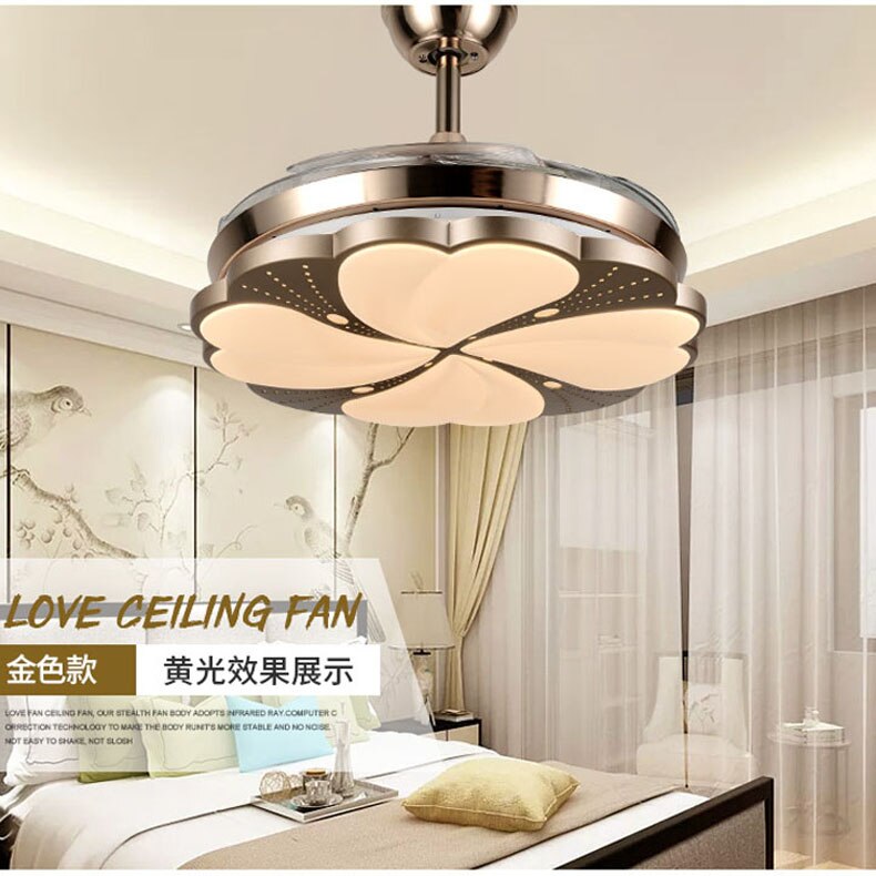 Modern Led Ceiling Fan With Remote - Features Three - Color Dimming And 4 Retractable Blades