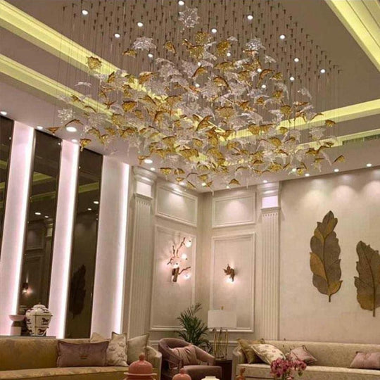 Maple Leaf Hotel Designer Home Ceiling Art Decor Hanging Lamp Luxury Hand Blown Glass Chandelier