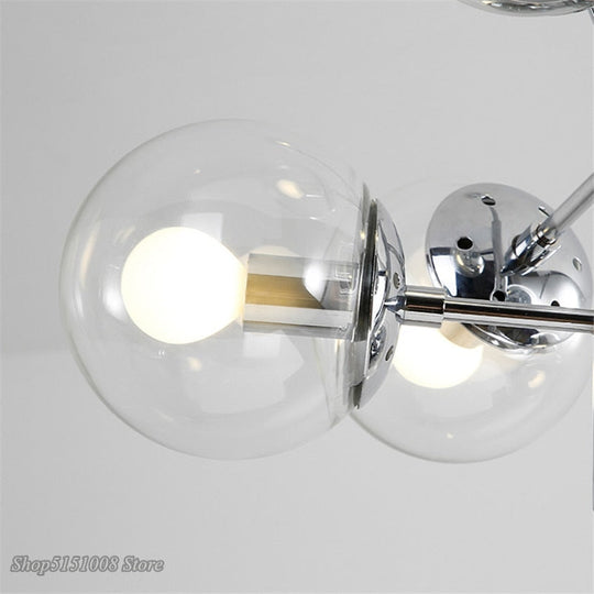 Modern Led Chandelier Nordic Dining Room Glass Ball Lampshape Design Chrome Silver Luster Light