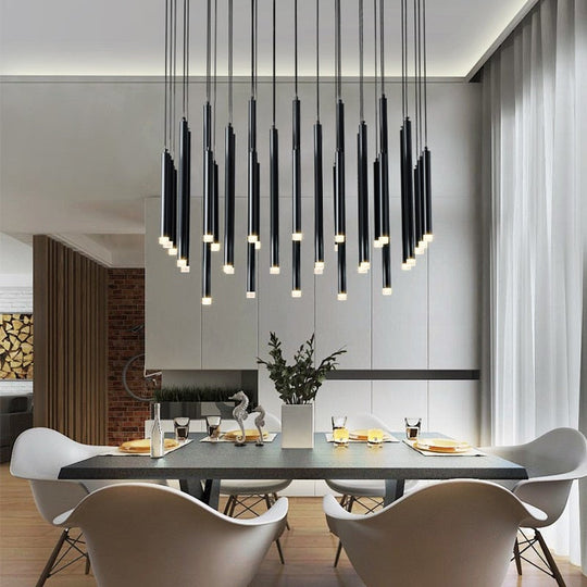 Modern Gold/Black Led Chandelier Ceiling Long Tube Combination Staircase Lighting Living Room