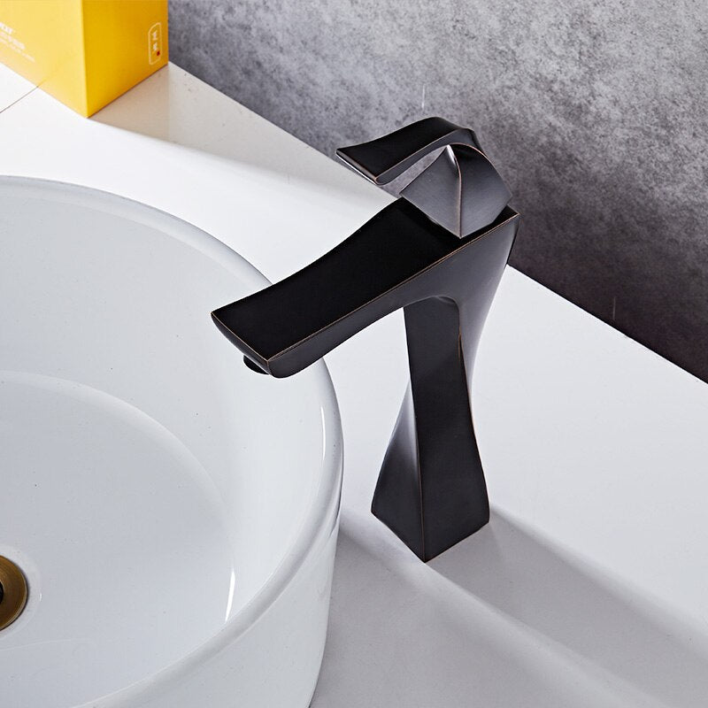 New Design Basin Faucet Black And Chrome Bathroom Sink Single Handle Taps Deck Wash Hot Cold Mixer