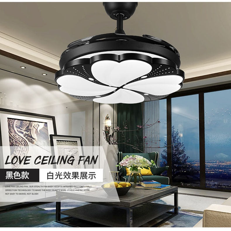 Modern Led Ceiling Fan With Remote - Features Three - Color Dimming And 4 Retractable Blades