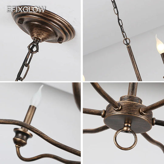 Madeline Antique Copper Black Candlestick Chandelier - Farmhouse Pendant For Living Room Dining