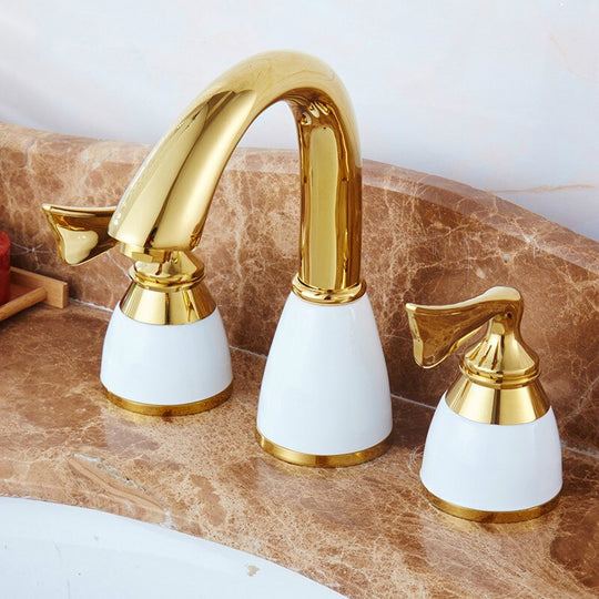 3 Pieces Set Bathtub Faucet Deck Mounted Gold Luxury Bathroom Tub Mixer Holes Widespread Bath Sink