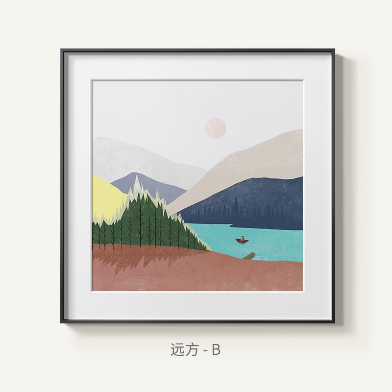 Scandinavian Abstract Landscape Canvas Poster: Modern Mountain Painting 30X30Cm (No Frame) / B Wall