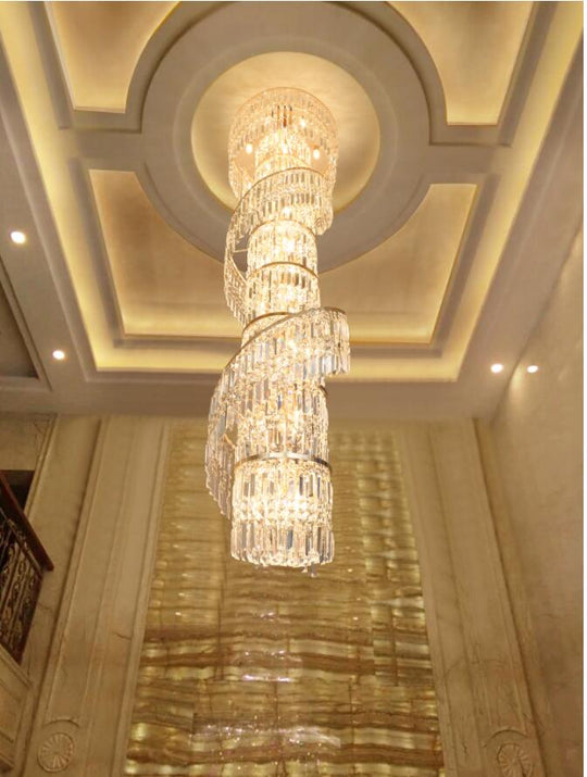 Luxury Crystal Chandelier Duplex Building Hollow Living Room Lamp Large Simple Modern Villa Hall