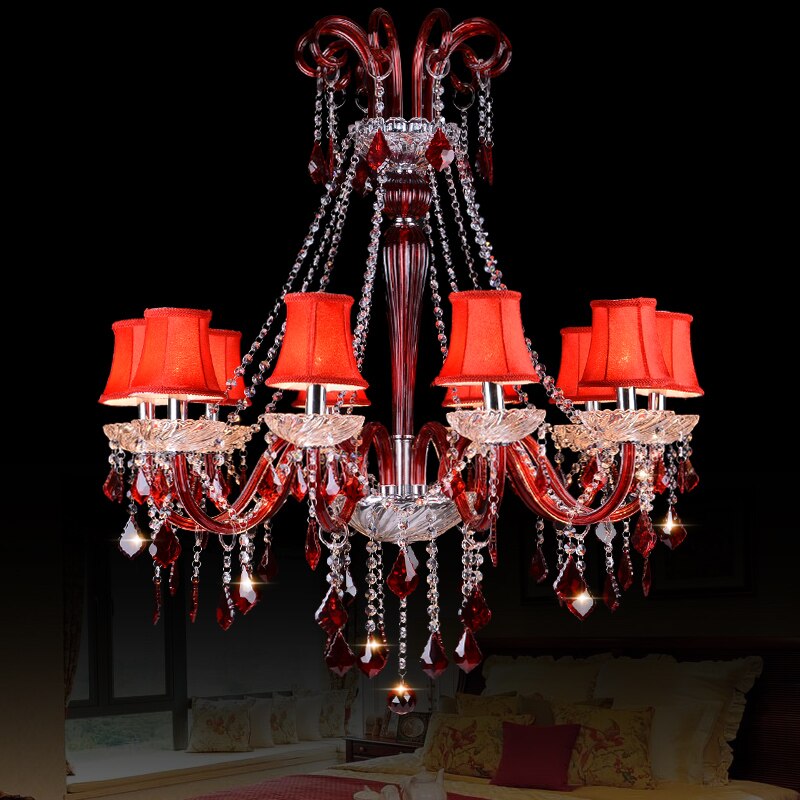 Crimson Luminary: Red K9 Crystal Chandelier - A Luxury Ceiling Hanging Lamp For Bedroom Living Room