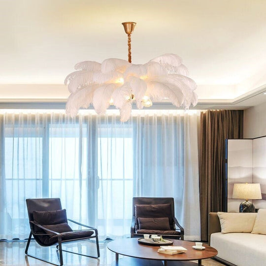 Aria - Feather Chandelier Bedroom Nordic Living Room Lamp Dining Creative Light Luxury All Copper