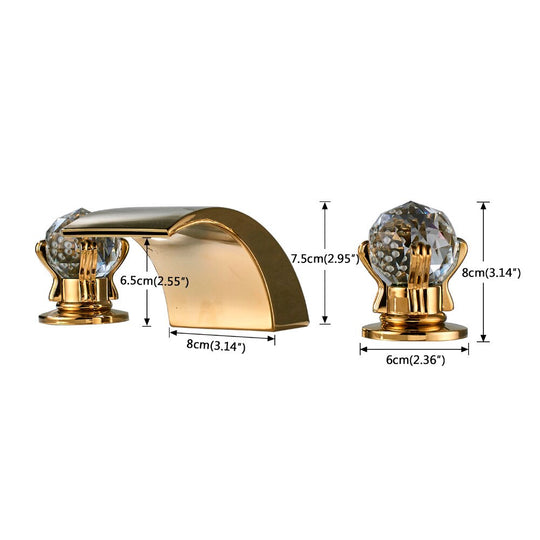 Bathroom Crystal Handle Golden Waterfall Basin Faucet Deck Mount Widespread Tub Sink Chrome Hot And