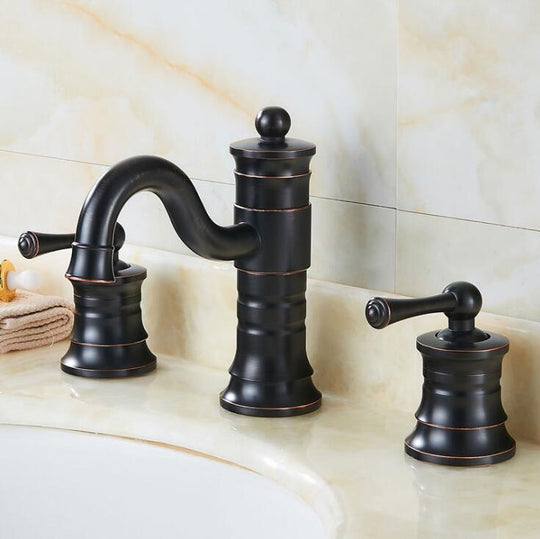 3 Pcs Antique Brass Deck Mounted Bathroom Mixer Tap Bath Basin Sink Vanity Faucet Water Faucets