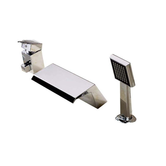 Deck Mount 3Pcs Waterfall Bathtub Faucet Single Handle Handheld Tub Mixer Taps Chrome Widespread