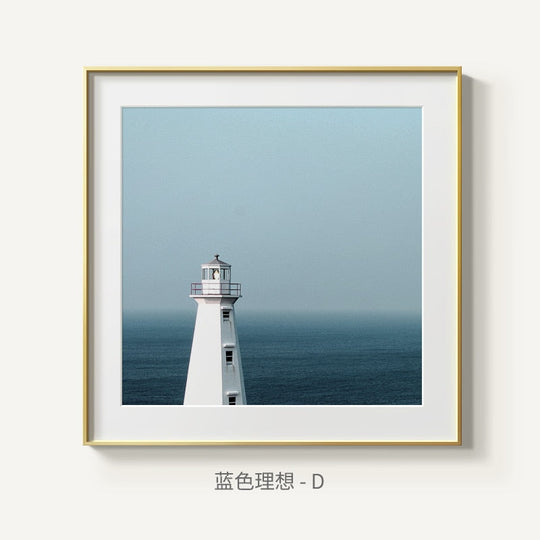 Nordic Blue Sky Sea Lighthouse And Clouds Canvas Art Poster 20X20Cm (No Frame) / D Wall Painting