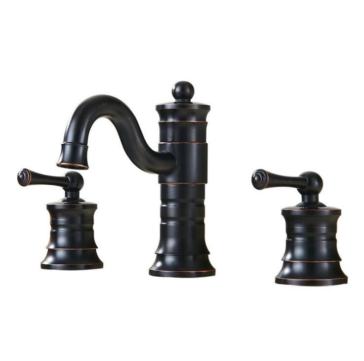 3 Pcs Antique Brass Deck Mounted Bathroom Mixer Tap Bath Basin Sink Vanity Faucet Water Faucets