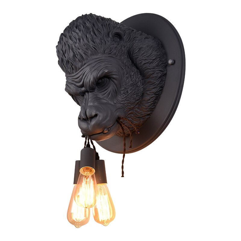 Retro Modern Resin Gorilla Wall Lamp - Nordic Led Sconce For Loft Bedroom Home Decor Unique Light