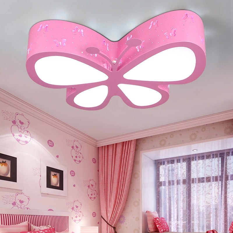 Modern Brief Children Bedroom Colorful Butterfly Hollow Iron Led Ceiling Lamp Home Deco Dining Room