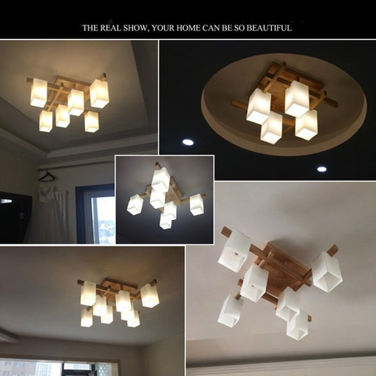 Nordic Minimalist Creative Led Wood Style Living Room Ceiling Lamp Personality Japanese Home Deco