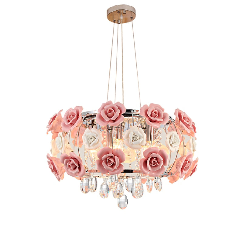 Modern Led Crystal Chandelier Lighting Ceramics Rose Flower Style Chandeliers Ceiling For Living