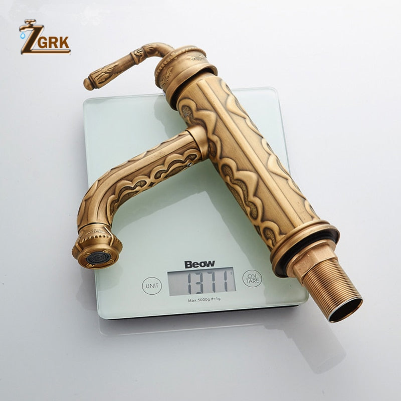 Basin Faucets Solid Brass Vintage Antique Bathroom Faucet Single Handle 360 Degree Swivel Spout Hot