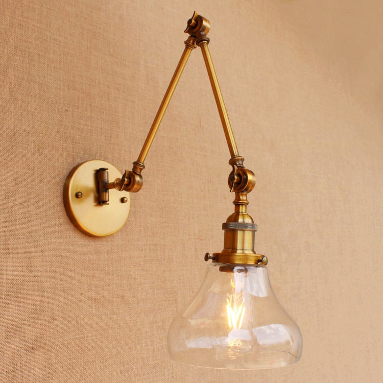 Brass Glass Ball Vintage Wall Lights Fixtures Edison Swing Long Arm Light Loft Industrial Lamp