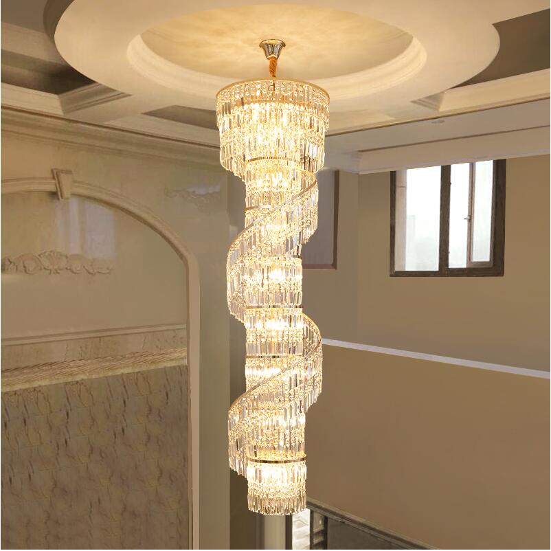 Luxury Crystal Chandelier Duplex Building Hollow Living Room Lamp Large Simple Modern Villa Hall