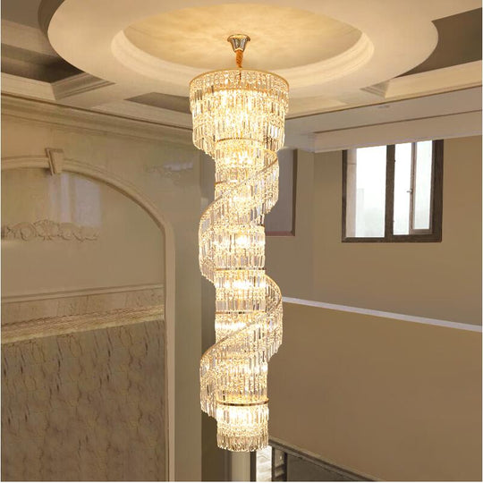 Luxury Crystal Chandelier Duplex Building Hollow Living Room Lamp Large Simple Modern Villa Hall