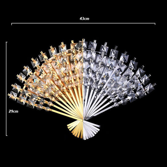 Modern Crystal Fan - Shape Bedroom Wall Light Luxury European Corridor Bedside Sconces Mirror Front