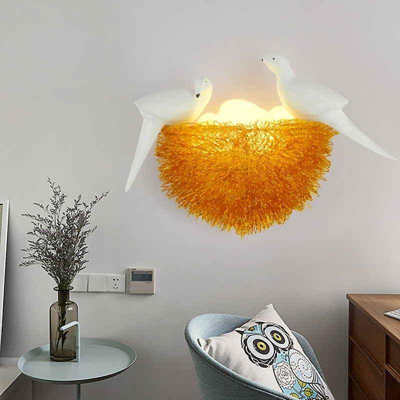 Bird Nest Led Wall Lamp Children Bedroom Study Room Restaurant Decoration Novelty Light With 3D