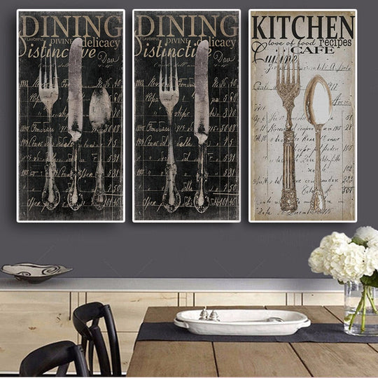 Vintage Cutlery Canvas Art: Knives And Forks Posters Prints Wall Painting