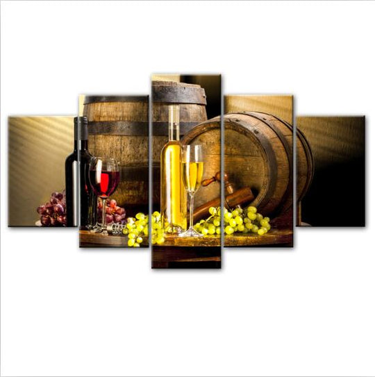 Five - Panel Grape Wine - Themed Canvas Wall Art For Kitchen And Bar Decor 60X100Cm No Frame /