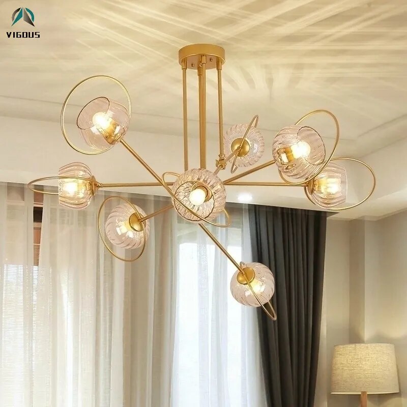 Paris - Nordic Lustre Gold Metal Led Chandelier: Elegant Glass Pendant Lighting For Living Spaces