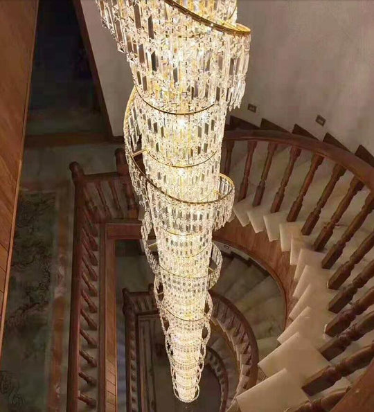 Luxury Crystal Chandelier Duplex Building Hollow Living Room Lamp Large Simple Modern Villa Hall