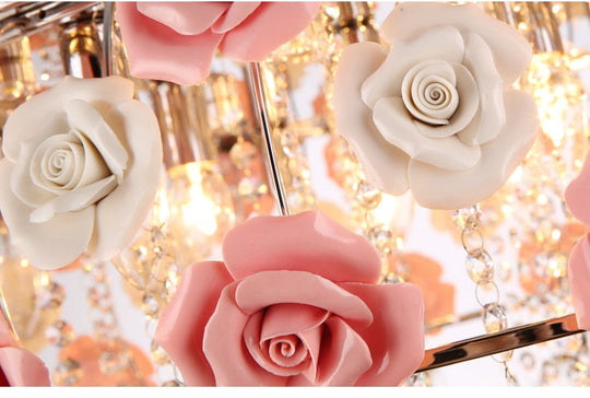 Modern Led Crystal Chandelier Lighting Ceramics Rose Flower Style Chandeliers Ceiling For Living