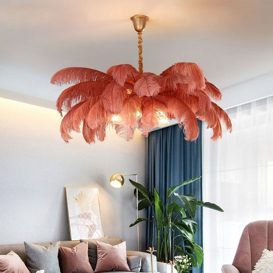 Aria - Feather Chandelier Bedroom Nordic Living Room Lamp Dining Creative Light Luxury All Copper