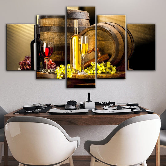 Five - Panel Grape Wine - Themed Canvas Wall Art For Kitchen And Bar Decor Painting
