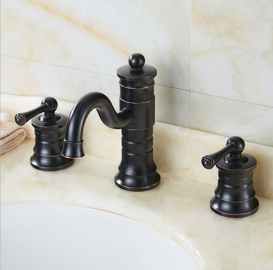 3 Pcs Antique Brass Deck Mounted Bathroom Mixer Tap Bath Basin Sink Vanity Faucet Water Faucets