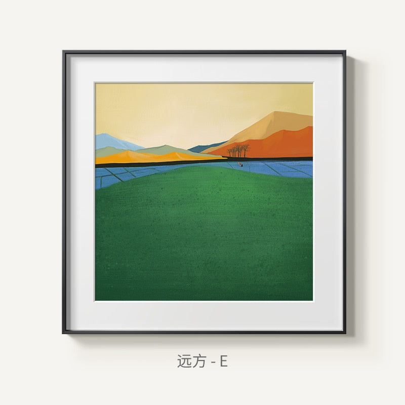 Scandinavian Abstract Landscape Canvas Poster: Modern Mountain Painting 30X30Cm (No Frame) / E Wall