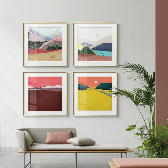 Scandinavian Abstract Landscape Canvas Poster: Modern Mountain Painting Wall Painting