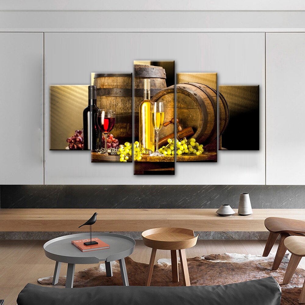 Five - Panel Grape Wine - Themed Canvas Wall Art For Kitchen And Bar Decor Painting