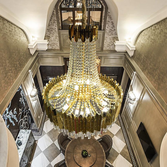 Double Height Large Crystal Chandelier Gold Luxury Villa Living Room Decoration Led Chandelier