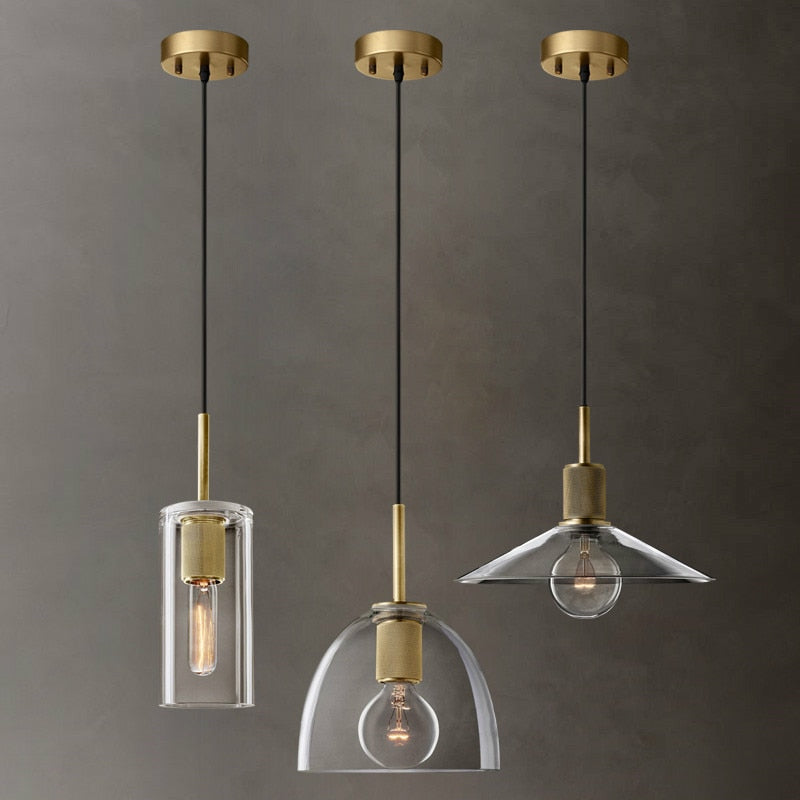 American Retro Edison Led Pendant Lights - Clear Glass Suspend Lamp With Gold Metal Chandelier