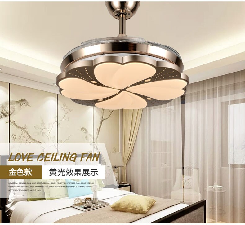 Modern Led Ceiling Fan With Remote - Features Three - Color Dimming And 4 Retractable Blades Model